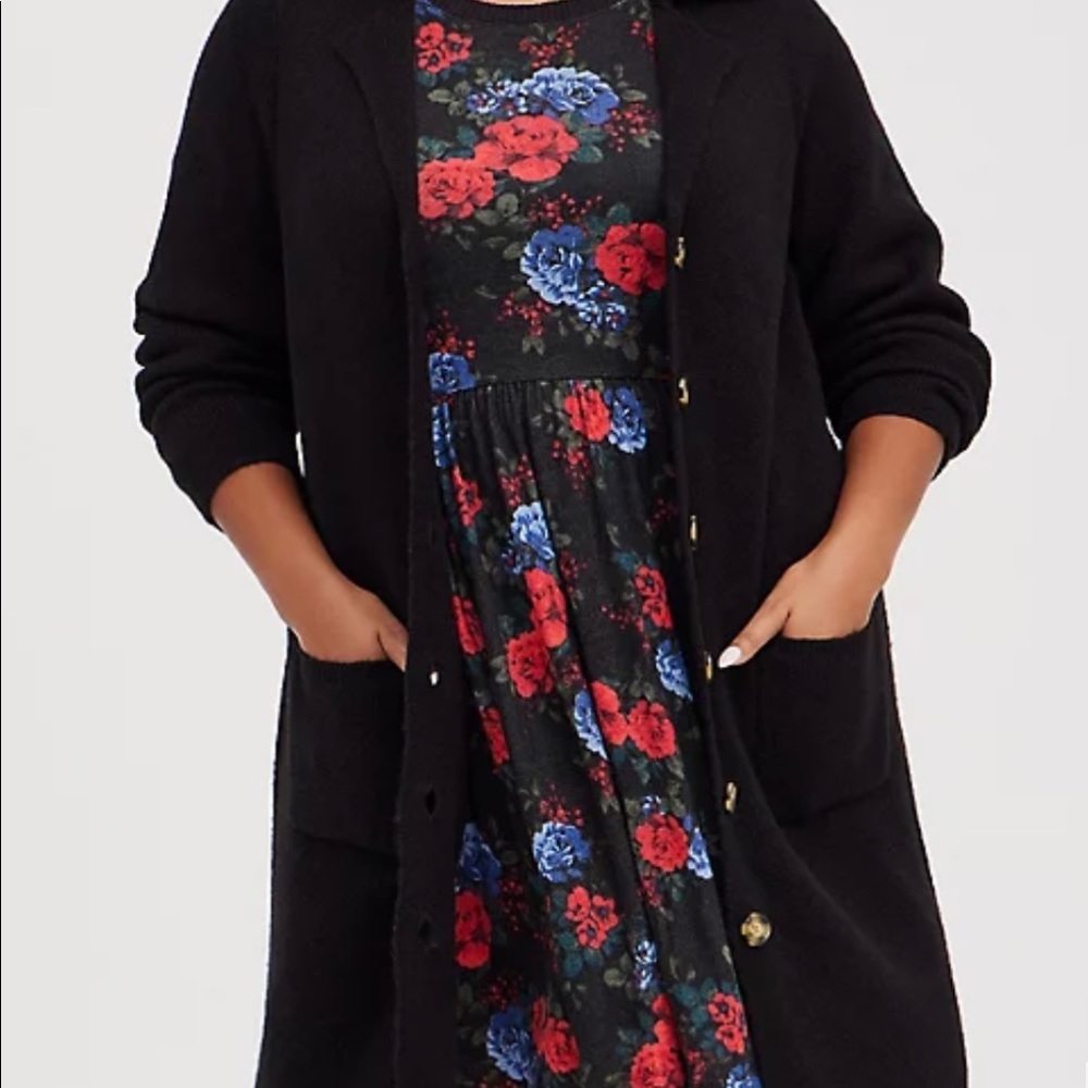 TORRID NOTCHED COLLAR CARDIGAN SWEATER BLACK SZ 0 NWT - Picture 3 of 6